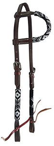 Showman Single Ear Leather Headstall w/ Beaded Southwest Design Showman Single Ear Leather Headstall w/ Beaded Southwest Design