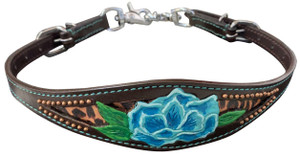 Showman Blue Flower & Cheetah Inlay Leather Wither Strap Showman Blue Flower & Cheetah Inlay Leather Wither Strap