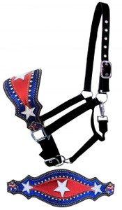 Showman Nylon Bronc Halter w/ Patriotic Design Leather Noseband