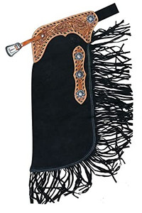 Showman Black Suede Leather Chinks w/ Floral Tooling