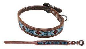 Showman Couture Diamond Beaded Inlay Leather Dog Collar