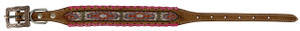 Showman Couture Leather Dog Collar w/ Navajo Beaded Inlay & Pink Rawhide Lacing