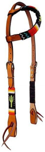 Showman Beaded Leather Single Ear Headstall w/ Cactus Design Showman Beaded Leather Single Ear Headstall w/ Cactus Design