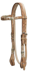 Showman Floral Tooled Rawhide Braided Leather Browband Headstall w/ Reins Showman Floral Tooled Rawhide Braided Leather Browband Headstall w/ Reins