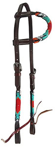 Showman Beaded Single Ear Leather Headstall w/ Southwest Design Overlay Showman Beaded Single Ear Leather Headstall w/ Southwest Design Overlay
