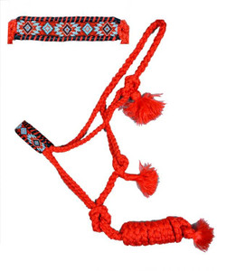 Showman Red Woven Nylon Mule Tape Halter w/ Southwest Beaded Design Showman Red Woven Nylon Mule Tape Halter w/ Southwest Beaded Design