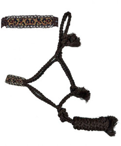Showman Brown Nylon Mule Tape Halter w/ Beaded Cheetah Noseband Showman Brown Nylon Mule Tape Halter w/ Beaded Cheetah Noseband