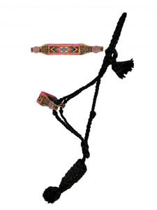 Showman Black Nylon Mule Tape Halter w/ Beaded & Pink Laced Noseband Showman Black Nylon Mule Tape Halter w/ Beaded & Pink Laced Noseband