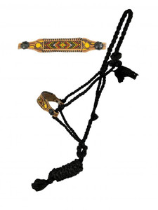 Showman Black Nylon Mule Tape Halter w/ Yellow Beaded Noseband Showman Black Nylon Mule Tape Halter w/ Yellow Beaded Noseband