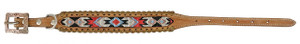 Showman Couture Leather Dog Collar w/ Beaded Inlay & Leather Lacing 