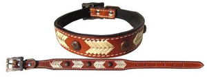 Showman Couture Genuine Leather Dog Collar w/ Natural Rawhide Lacing