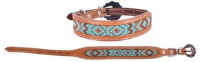 Showman Couture Genuine Leather Dog Collar w/ Multi-Color Beaded Navajo Design Inlay