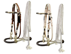 Showman Leather Headstall Rawhide Show Bosal w/ Cotton Mecate Reins Showman Leather Headstall Rawhide Show Bosal w/ Cotton Mecate Reins