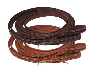 Showman 5/8" x 8' Argentina Cow Leather Basket Weave Tooled Split Reins