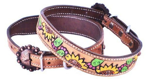 Showman Couture Hand Painted Sunflowers & Cactus Leather Dog Collar Showman Couture Hand Painted Sunflowers & Cactus Leather Dog Collar