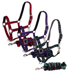 3-Ply Nylon Diamond Print Horse Halter w/ Matching Lead 3-Ply Nylon Diamond Print Horse Halter w/ Matching Lead
