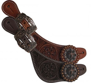 Showman Ladies Argentina Cow Leather Raised Cross Concho Spur Straps Showman Ladies Argentina Cow Leather Raised Cross Concho Spur Straps