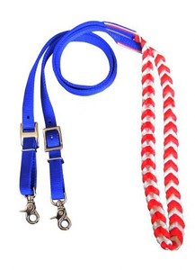 Showman Premium Braided Red, White, & Blue Nylon Contest Reins Showman Premium Braided Red, White, & Blue Nylon Contest Reins
