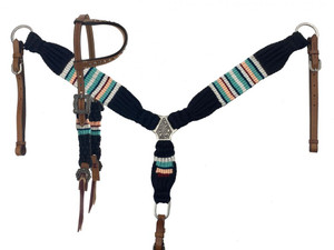 Showman Black, Teal, Peach & Burgundy Corded Single Ear Headstall & Breast Collar Set Showman Black, Teal, Peach & Burgundy Corded Single Ear Headstall & Breast Collar Set