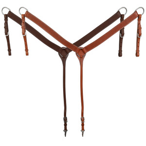 Showman Argentina Cow Leather Breast Collar w/ Basket Tooled Design Showman Argentina Cow Leather Breast Collar w/ Basket Tooled Design