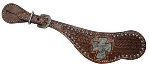 Showman Ladies Leather Spur Straps w/ Hair on Cowhide Inlay Cross Design Showman Ladies Leather Spur Straps w/ Hair on Cowhide Inlay Cross Design