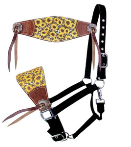 Showman Leather Bronc Halter w/ Sunflower & Cheetah Print Showman Leather Bronc Halter w/ Sunflower & Cheetah Print