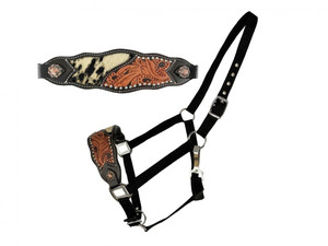 Showman Nylon Bronc Halter w/ Hair-On Cowhide & Leather Noseband Showman Nylon Bronc Halter w/ Hair-On Cowhide & Leather Noseband