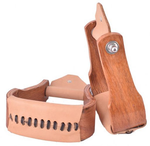 Showman Curved Teakwood Stirrups w/ Leather Tread