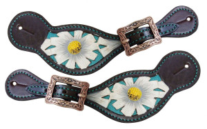 Showman Ladies White Poppy Flower Leather Spur Straps Showman Ladies White Poppy Flower Leather Spur Straps