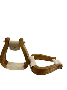 Showman Curved Wooden Stirrups w/ 2" Leather Tread Showman Curved Wooden Stirrups w/ 2" Leather Tread