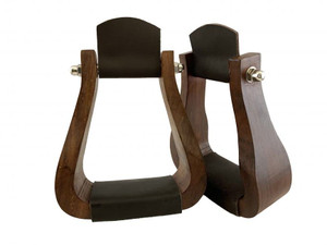 Showman Teak Wood Stirrups w/ Chocolate Leather Tread Showman Teak Wood Stirrups w/ Chocolate Leather Tread
