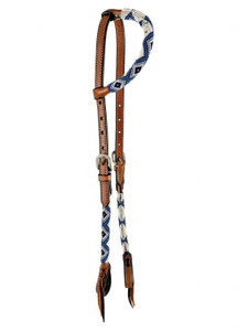 Showman Blue Beaded Single Ear Argentina Cowhide Leather Headstall Showman Blue Beaded Single Ear Argentina Cowhide Leather Headstall