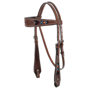 Showman Argentina Cow Leather Browband Headstall w/ Beaded Inlay Design