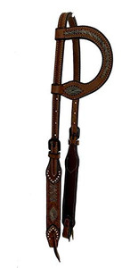 Showman Single Ear Argentina Cow Leather Headstall w/ Rawhide Inlay Design Showman Single Ear Argentina Cow Leather Headstall w/ Rawhide Inlay Design