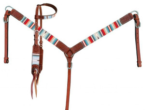 Showman Serape Southwest Print Leather Single Ear Headstall & Breast Collar Set Showman Serape Southwest Print Leather Single Ear Headstall & Breast Collar Set