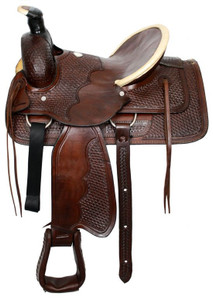 16" Basketweave Tooled Buffalo Roper Style Highback Hardseat Saddle 16" Basketweave Tooled Buffalo Roper Style Highback Hardseat Saddle
