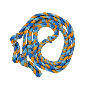 Showman Braided Blue & Yellow Nylon Barrel Reins w/ Easy Grip Knots