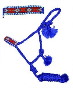 Showman Royal Blue Nylon Mule Tape Halter w/ Multicolor Southwest Beaded Design Showman Royal Blue Nylon Mule Tape Halter w/ Multicolor Southwest Beaded Design