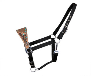 Showman Nylon Bronc Halter w/ Floral Tooled Noseband Showman Nylon Bronc Halter w/ Floral Tooled Noseband