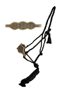 Showman Black Nylon Mule Tape Halter w/ Floral Tooled Noseband Showman Black Nylon Mule Tape Halter w/ Floral Tooled Noseband