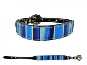 Showman Couture Dark Leather Dog Collar w/ Blue Southwest Overlay