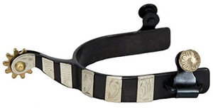 Showman Black Steel Spurs w/ Silver Engraved Bar Design Showman Black Steel Spurs w/ Silver Engraved Bar Design