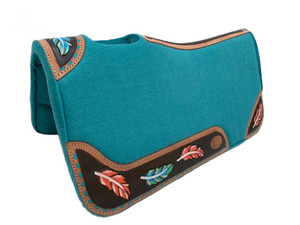 Klassy Cowgirl Teal Felt Saddle Pad w/ Painted Feather Leathers Klassy Cowgirl Teal Felt Saddle Pad w/ Painted Feather Leathers