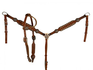 Showman Tooled Headstall & Breast Collar Set w/ Buckstitch Trim Showman Tooled Headstall & Breast Collar Set w/ Buckstitch Trim