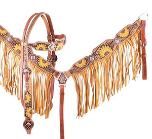 Showman Painted Sunflower Browband Headstall & Breast Collar Set w/ Fringe Showman Painted Sunflower Browband Headstall & Breast Collar Set w/ Fringe