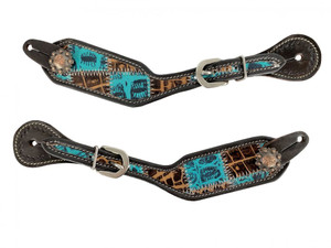 Showman Ladies Teal Gator Patchwork Leather Spur Straps Showman Ladies Teal Gator Patchwork Leather Spur Straps