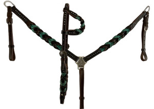 Showman Teal Miracle Braid Single Ear Headstall & Breast Collar Set Showman Teal Miracle Braid Single Ear Headstall & Breast Collar Set
