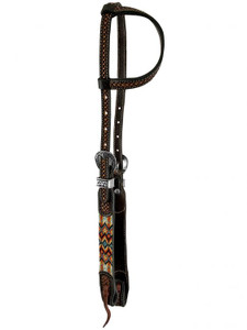 Showman Two-Tone Argentina Cow Leather Single Ear Headstall w/ Beaded Inlay Showman Two-Tone Argentina Cow Leather Single Ear Headstall w/ Beaded Inlay