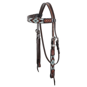 Showman Two-Tone Argentina Cow Leather Headstall w/ Southwest Beaded Inlay Showman Two-Tone Argentina Cow Leather Headstall w/ Southwest Beaded Inlay