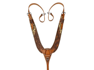 Showman Sunflower Tooled Cheetah Hair-On Cowhide Leather Pulling Collar Showman Sunflower Tooled Cheetah Hair-On Cowhide Leather Pulling Collar